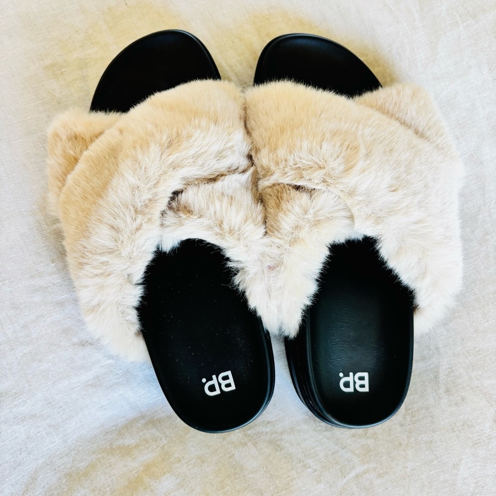 BP Cream Faux Fur‎ platform Slide Sandals - Picture 4 of 5